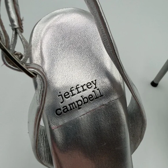 Jeffrey Campbell Go-Getter stiletto sling-back in metallic silver leather Sz 6.5 - Picture 5 of 11